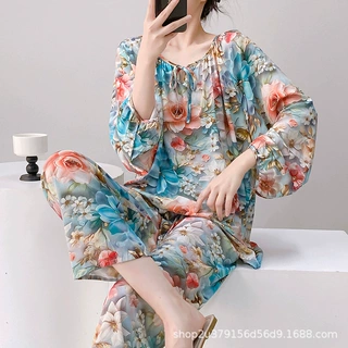 2025新款棉绸睡衣女士长袖超薄长裤套装加长款国风家居服春秋夏季