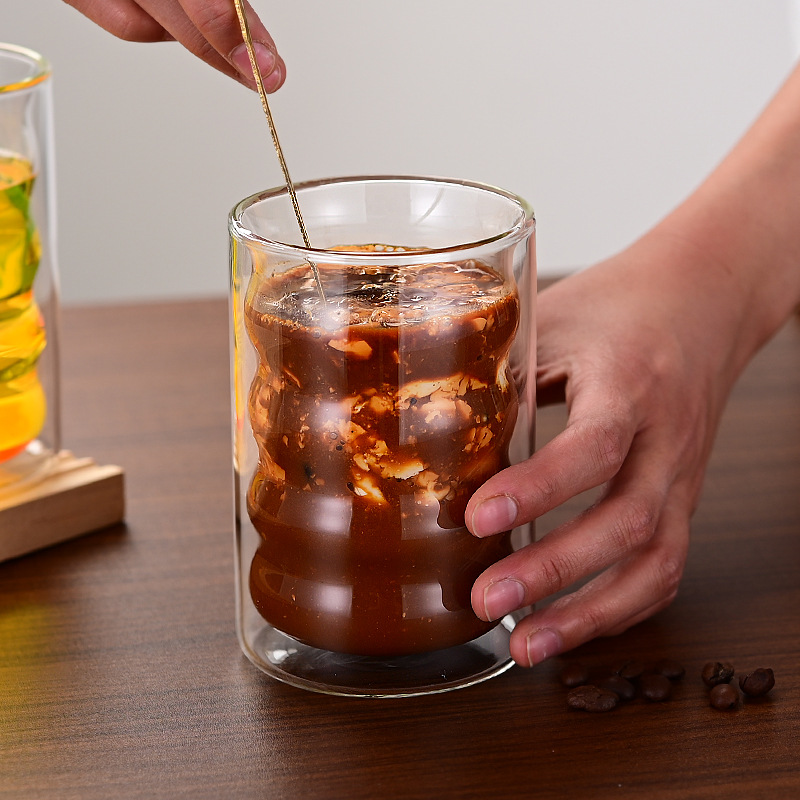 Juego de vasos de vidrio de doble capa con hilo, taza de café con aislamiento térmico de borosilicato, taza de leche de gran capacidad para el hogar, fabricante de tazas de agua