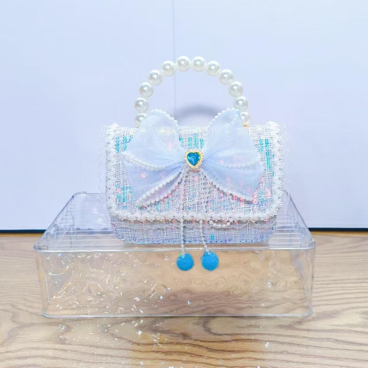 Bolso de la princesa de arco, bolso de mano de perlas, bolso de mano de cadena, bolso de Año Nuevo, bolso de Año Nuevo, regalo del Día de los Niños del 1 de junio