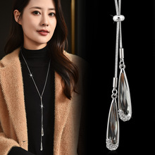 厂家直销秋冬长款抽拉项链女气质时尚百搭水滴泪滴项链水晶毛衣链