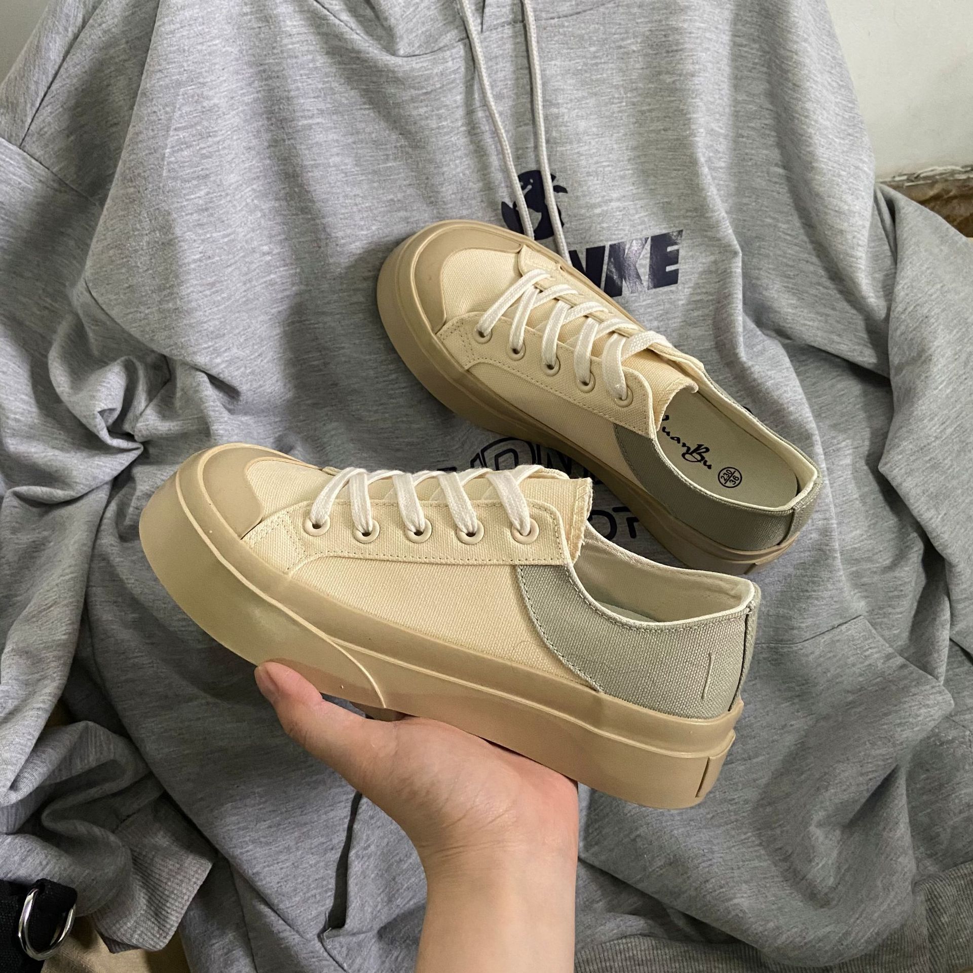 ins小白鞋女日系休閑鞋女2021新款爆款厚底帆布鞋女ulzzang百搭潮