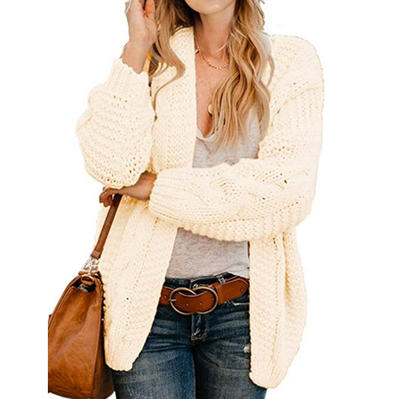 Directo de fábrica transfronteriza Europea y Americana Comercio Exterior Nueva aguja gruesa giro perezoso punto cardigan color sólido abrigo suelto para las mujeres image 4