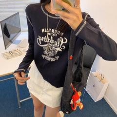 明线长袖上衣女2025秋季新卡通字母兔子修身柔软显瘦百搭打底T恤