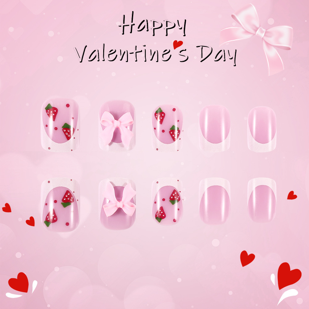 25g Weight press-on nails Nail Supplies Plastic Material Valentine'S Day Festival Knot, Strawberry, Butterfly, Bow Knot Pattern Valentine'S Day Knot Strawberry Butterfly Plastic Press-on Nails 6