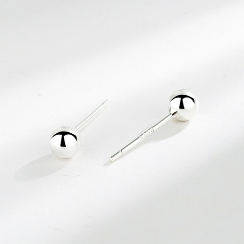 S999 sterling silver men's and women's ear sticks, ear needles, round bead earrings, simple bean earrings, ear piercing earrings manufacturer wholesale