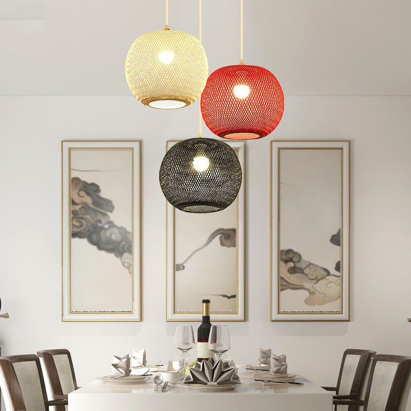 Modern minimalist restaurant chandelier single head multi-head red yellow white black ball combination chandelier staircase bamboo art space