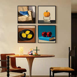 中古包豪斯水果装饰画美式复古高级感客厅挂画咖啡角餐厅法式壁画