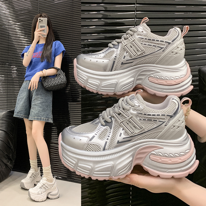 Desai 2025 Spring New All-match Retro Torre Shoes Women's Shoes Casual Height-raising Lightweight Lace-up Mesh Shoes for Women