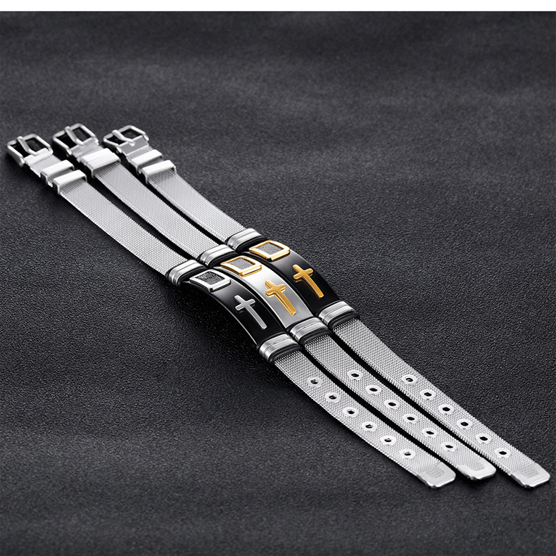 Bracelet de ceinture en maille d'acier titane à vendre à chaud bracelet de croix pour hommes_voghion.com