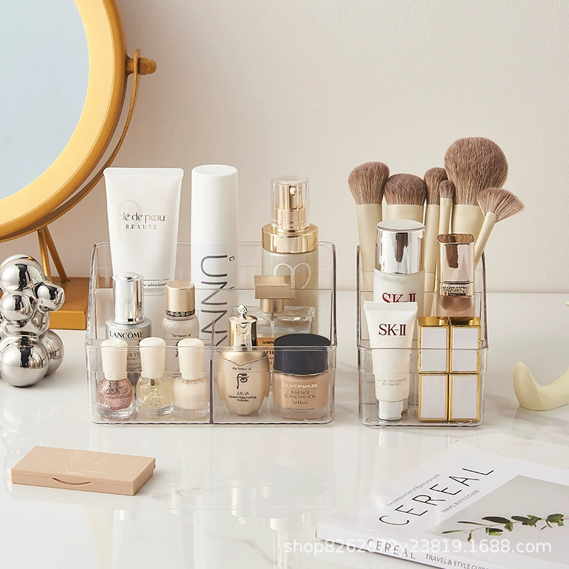 Acrylic Makeup Organizer Box, Transparent Multi-Compartment Cosmetic Storage, Light Luxury Style