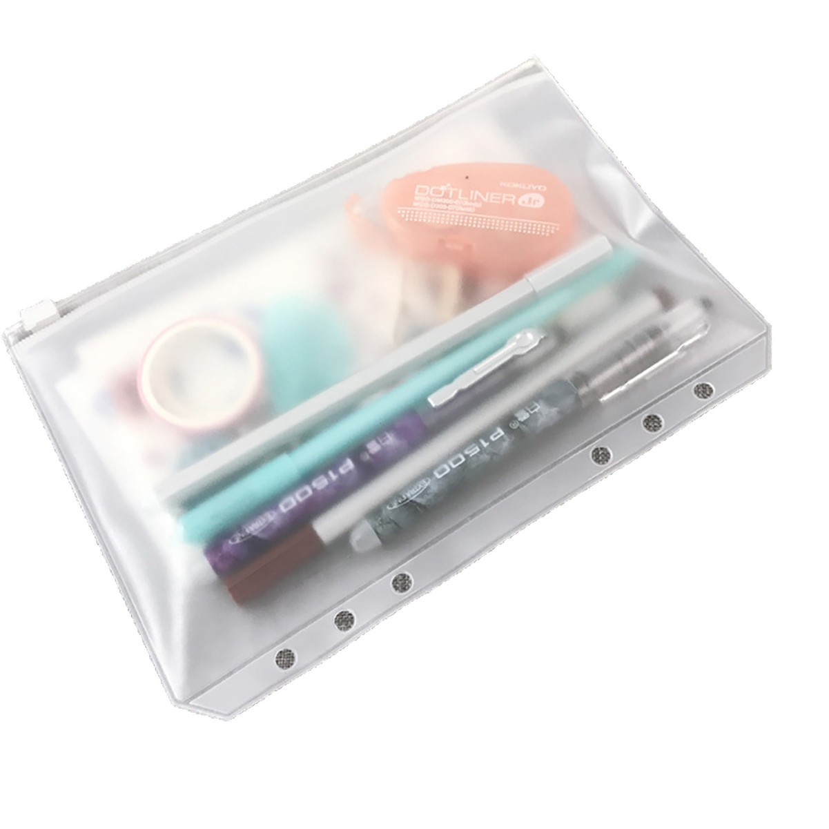 Bolsa de almacenamiento con cremallera para hojas sueltas A6, organizador de hojas sueltas de PVC, planificador de 6 orificios, bolsa transparente de PVC para recibos y tarjetas de visita