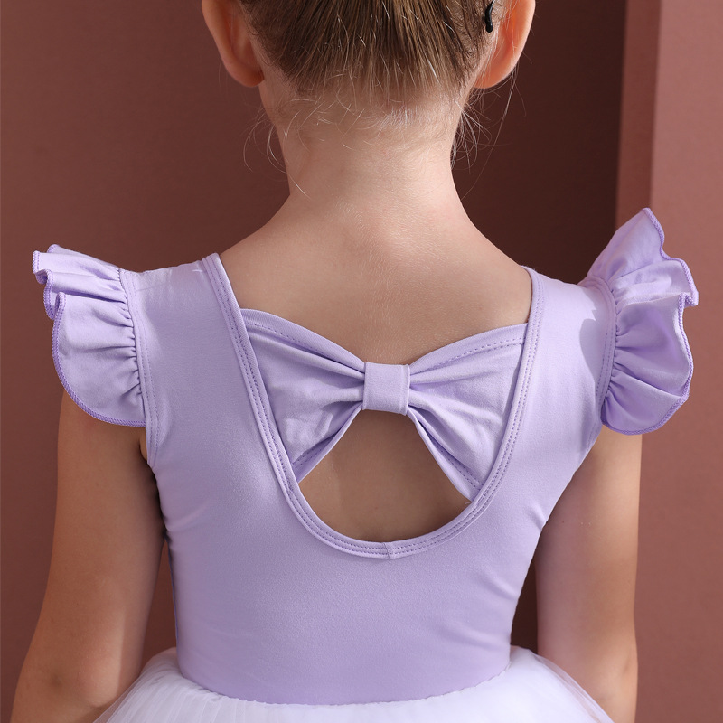 어린이 댄스 의류 순면 보라색 여름 민소매 소녀 연습 옷 어린이 발레 스커트 아트 시험 중국 댄스 의류