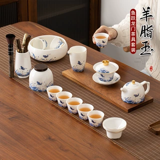 羊脂玉茶具套装德化白瓷礼品盖碗茶壶茶杯家用整套功夫茶具礼盒