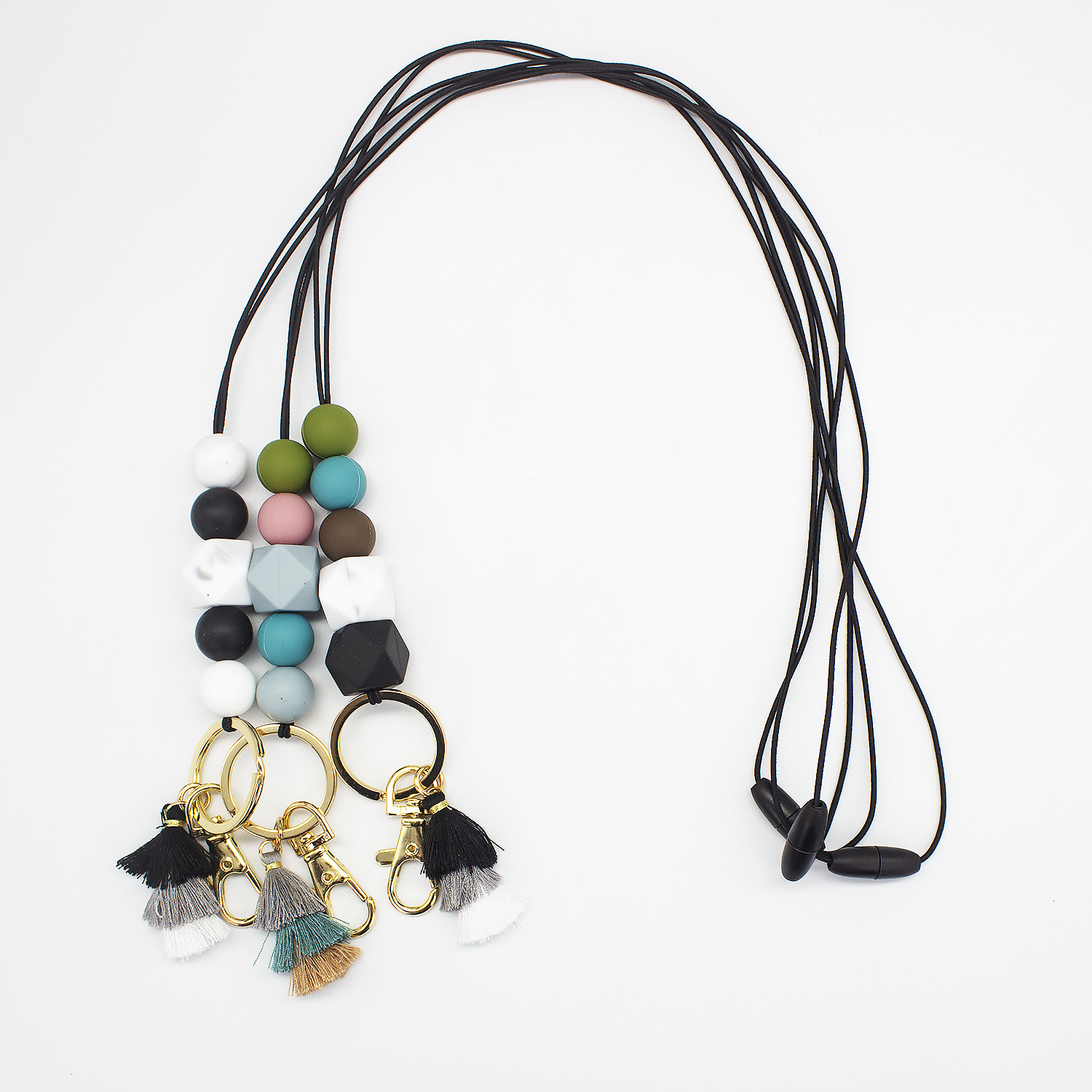 Cordón de cuentas de silicona de dibujos animados collar de goma suave Estudiante Adulto fiesta universal colgante borla cordón llavero