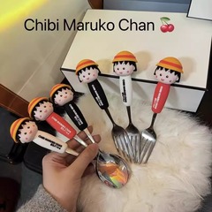 304 ステンレス鋼本物のちびまる子ちゃんスプーンとフォーク漫画子供用スプーン家庭学生外出ポータブルスプーンとフォーク