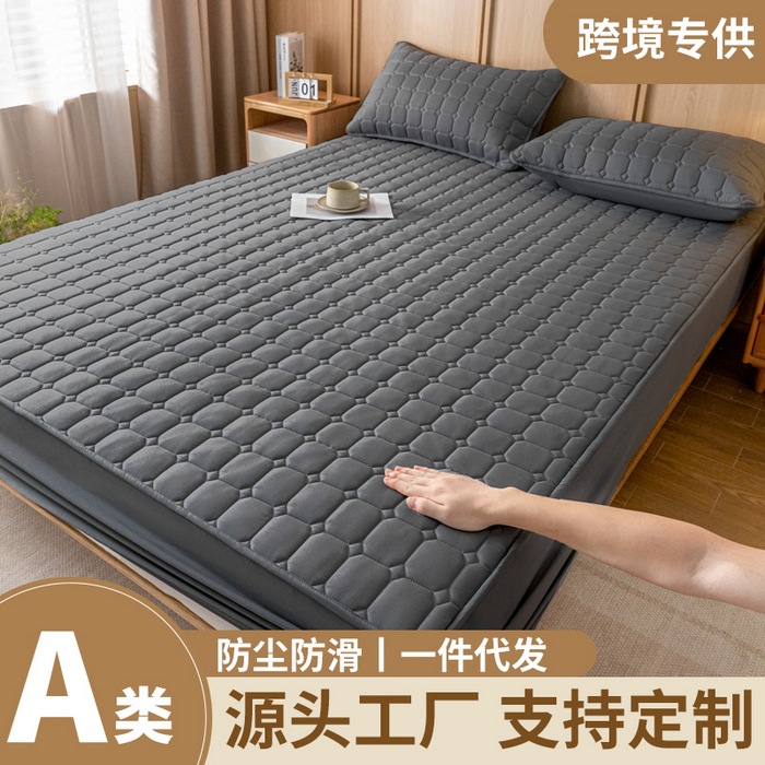 New Brushed Quilted Waterproof Bed Sheet Single Piece Solid Color Waterproof Breathable Dirt-Proof Bed Cover Thick Model Suitable for All Seasons