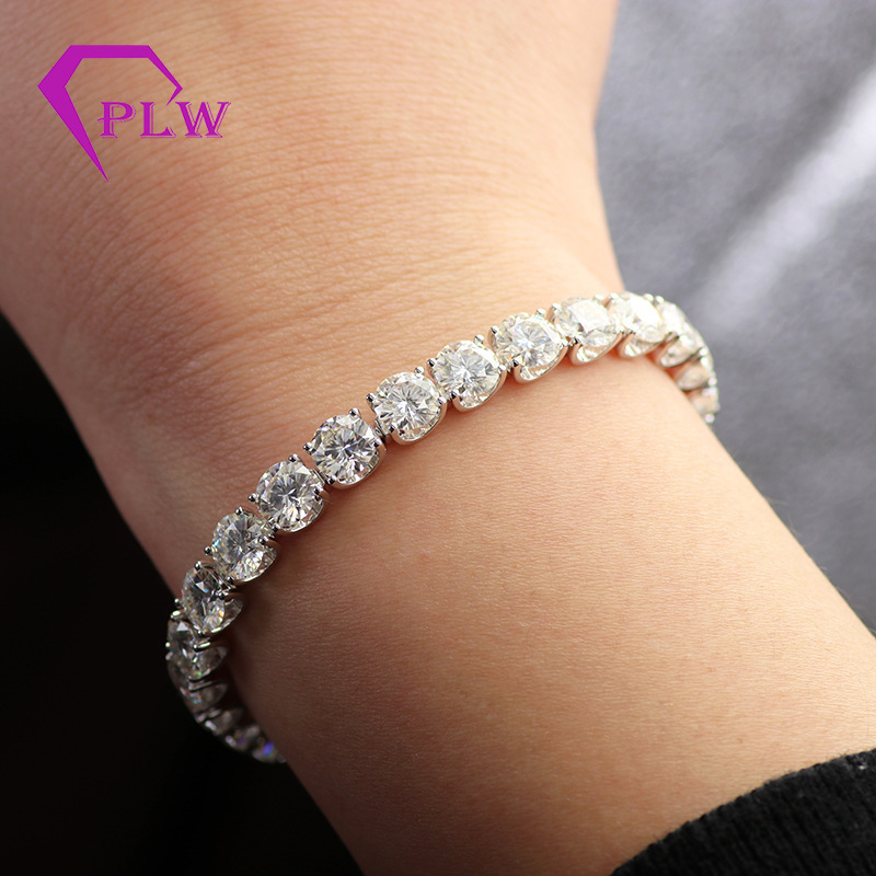 Men's Moissanite Bracelet Fashion Trendy Bracelet 18K Round European and American Single Row Moussan Couple Bracelet