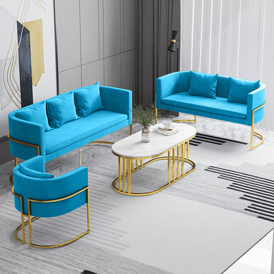 Sofá de hierro forjado nórdico lujoso asiento de tarjeta roja red salón de belleza silla de recepción casual moderna simple combinación de sofá mesa de té