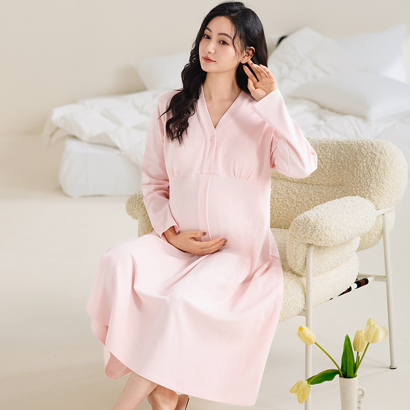 편안한 면 소재 가슴 패드, 임부용 잠옷, 중간기장 임부복 가디건, 감금스커트, 산전검진 스커트, 수유스커트, 원피스