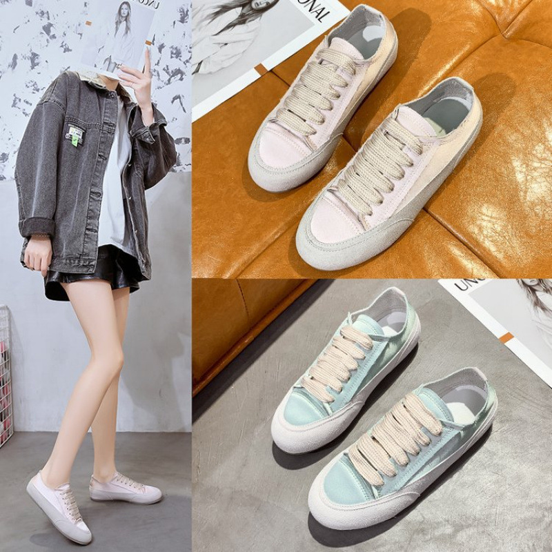 여름 신상 여성 캐주얼 운동화, 새틴 소재 끈 묶는 부드러운 밑창 플랫 슈즈, 패셔너블한 여성화 도매