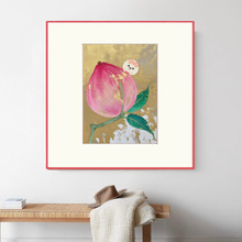 新年礼物艺术挂画花卉客厅餐厅高级感装饰画福桃创意厚肌理画摆件