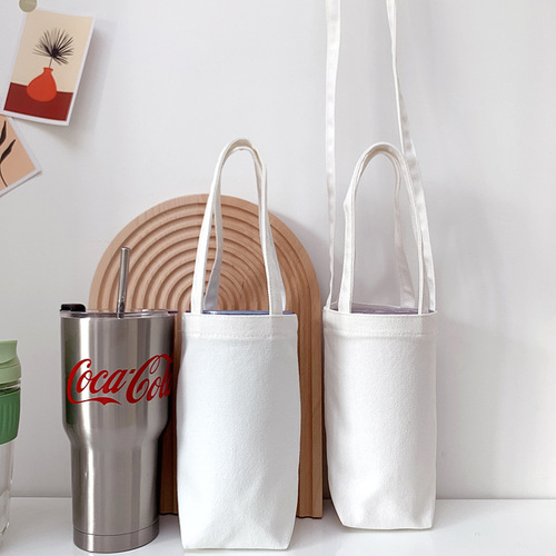 Diagonal canvas water cup bag, hand-held glass thermos cup cover, protective cover, simple handheld small bag