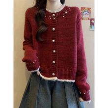 2025年春秋季时尚新款韩版撞色针织衫女小个子休闲百搭开衫上衣潮