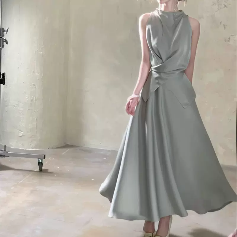 现货从一时【落落白月】小众设计感缎面套装显瘦系带时尚两件套