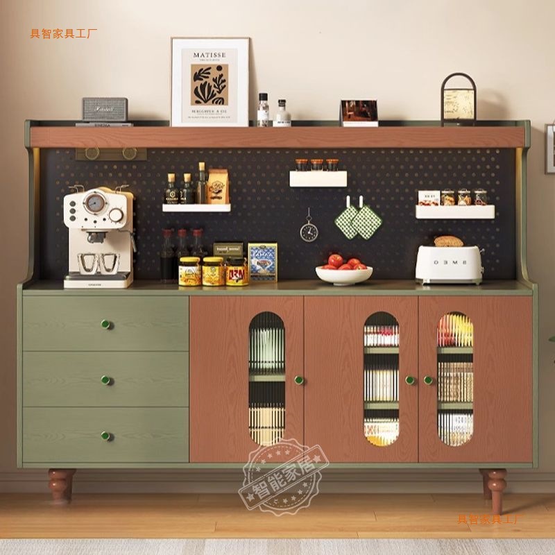 Solid Wood Sideboard Against the Wall, Integrated High Cabinet Storage Cabinet, Antique Style Tea Cabinet, Storage Cabinet, Living Room Coffee Machine Cabinet