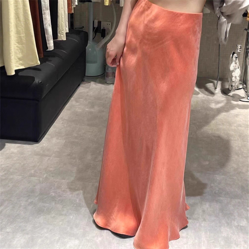 Light Luxury Misty Lyocell Tencel Cupro Silk Skirt for Women, Summer High-Waisted Long Skirt with a Flowy Fishtail A-Line Design