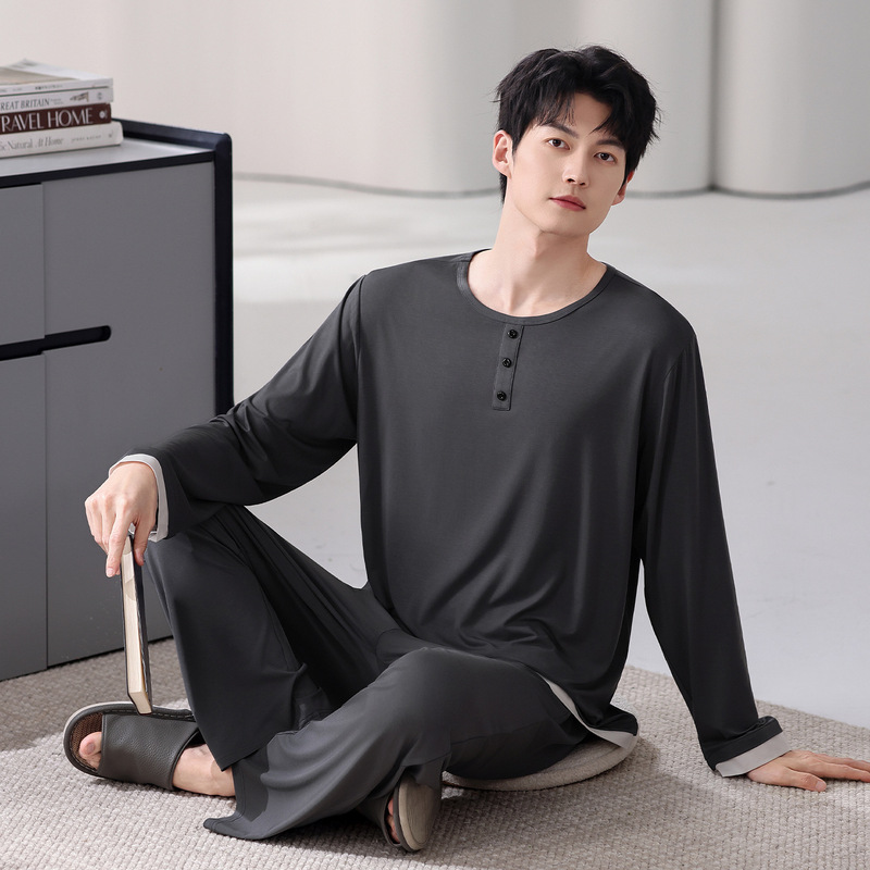 Modal Pajamas for Men 2026 New Summer Cool Long-Sleeve Long Pants High-End Large Size Can Be Worn Outside Home Clothes
