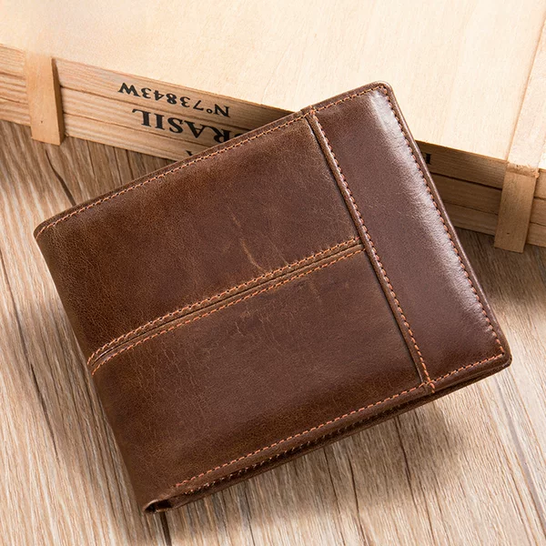 Genuine leather amazon men's vintage wallet thin cowhide genuine goods business anti-theft rfid wallet men's money clip