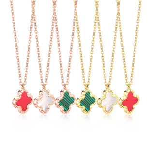 Titanium Steel Double-Sided Simple Four-Leaf Clover Necklace for Women Ins Trendy Classic Shell Pendant Internet Hot Style Non-Fading Jewelry