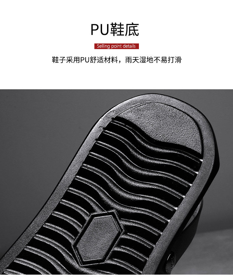 Dép sandal nam quai ngang hở ngón da PU chống trơn trượt, đế mềm thoáng khí đi biển mùa hè — Đen toàn bộ, Đen trắng chi tiết 8