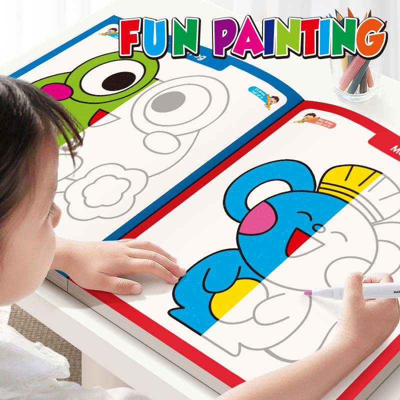 Cross-Border Children's Fun Half-Sided Painting Graffiti Book Kindergarten Primary School Students Art Enlightenment Early Education Painting Copy Book