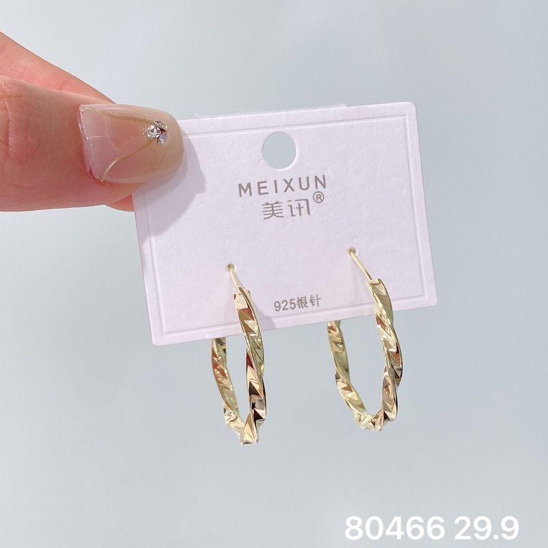 Meixunの新しいヨーロッパとアメリカのファッショナブルな無地のイヤリング、ニッチな個性、925シルバー針のトレンディなイヤリング、女性用の多用途イヤリング|undefined