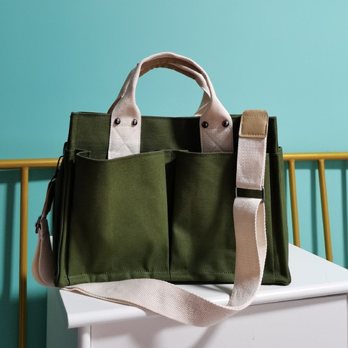 Canvas bag for women Korean style simple fashion handbag ins literary style multi-pocket women's personalized shoulder crossbody bag