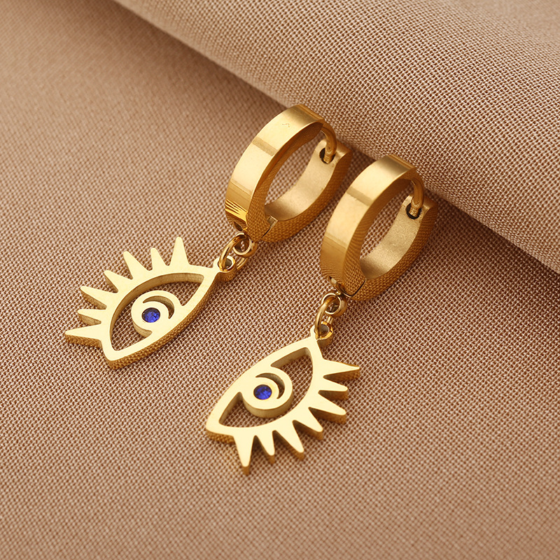 Retro Geometric Eye Titanium Steel Inlay Rhinestones Drop Earrings 1 Pair