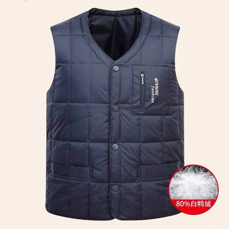 Down Vest Men's Winter Warm Vest Middle-aged and Elderly Men's Wear Waistcoat White Duck Down Dad Sleeveless Vest