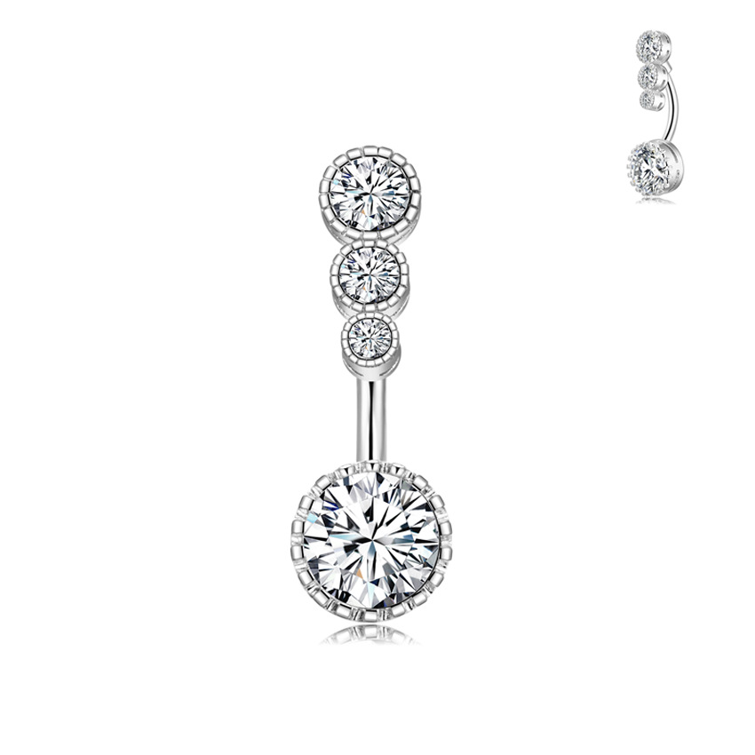 Piercing nombril en acier inoxydable avec zircon et fleur_voghion.com