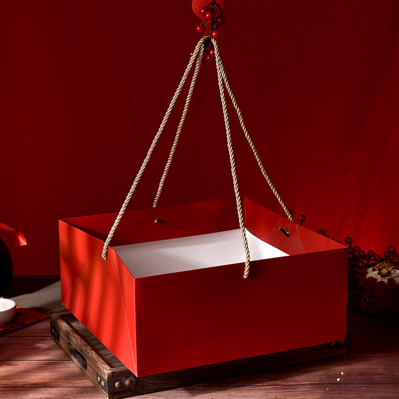 红色礼品袋蛋糕袋点心手提袋礼物包装盒糕点鲜花送礼手拎袋纸袋子