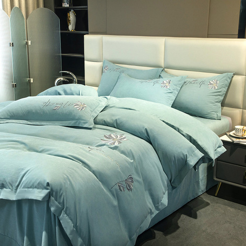  New Light Luxury Pure Cotton Bedding Set with All-Cotton Embroidered Bedspread, Solid Color Plus Size Comforter and Sheet