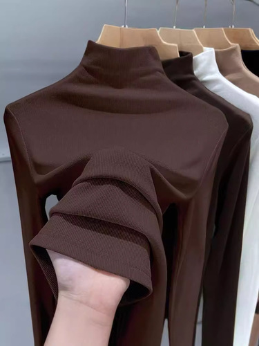 Threaded German velvet 1*1 half turtleneck German velvet bottoming shirt for women, autumn and winter slim fit and warm top