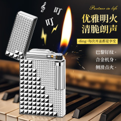 DK912朗声钢音侧滑砂轮充气斜火打火机大小巴黎钉高档礼品打火机