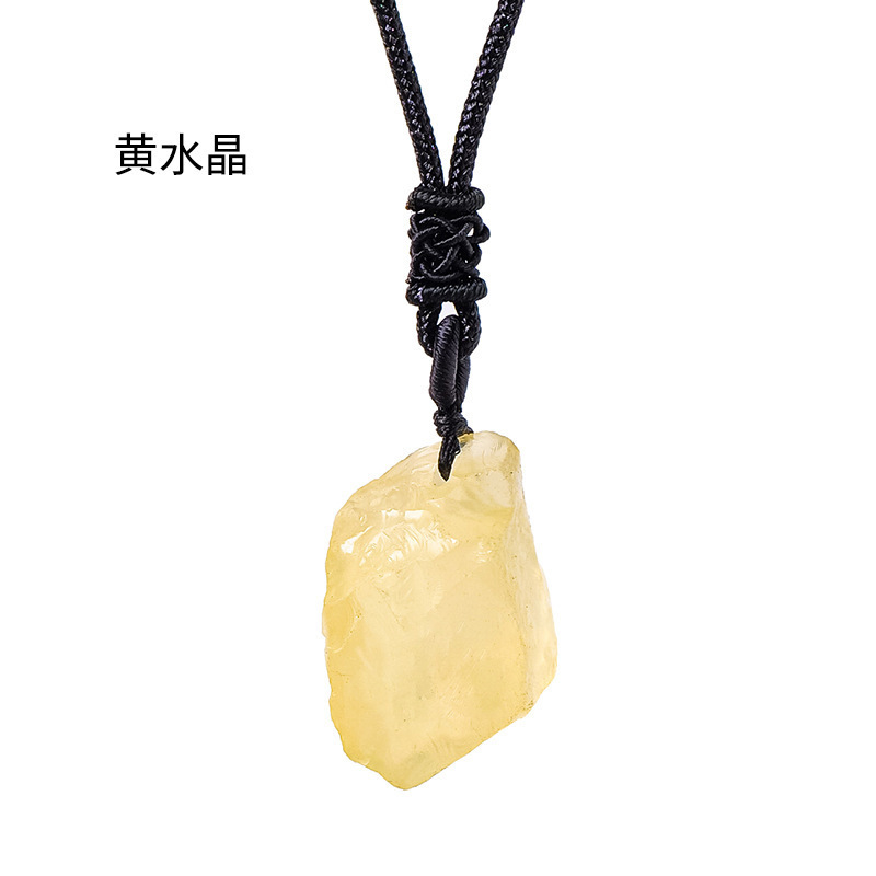 跨境热销天然水晶原石吊坠粉水晶紫水黄水晶原石项链饰品挂件批发|undefined
