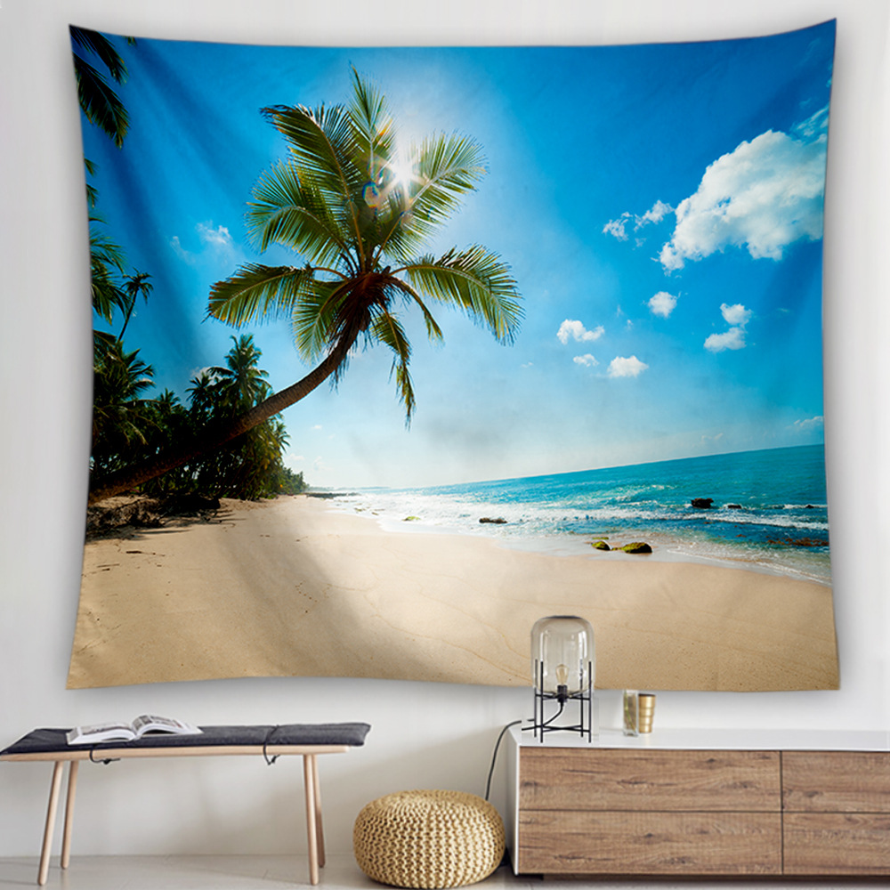 跨境新品海滩海洋波西米亚棕榈树椰树壁挂卧室房间床头出租屋挂毯