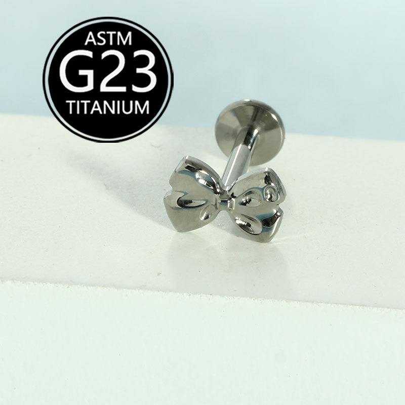F136 Titanium Internally Threaded Ear Cartilage Stud Bow Lip Piercing Jewelry G23 Titanium Alloy Polished detail image 8