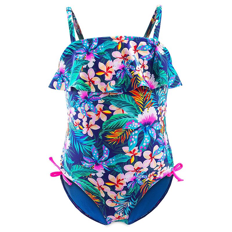 Blue swimwear, floral print
