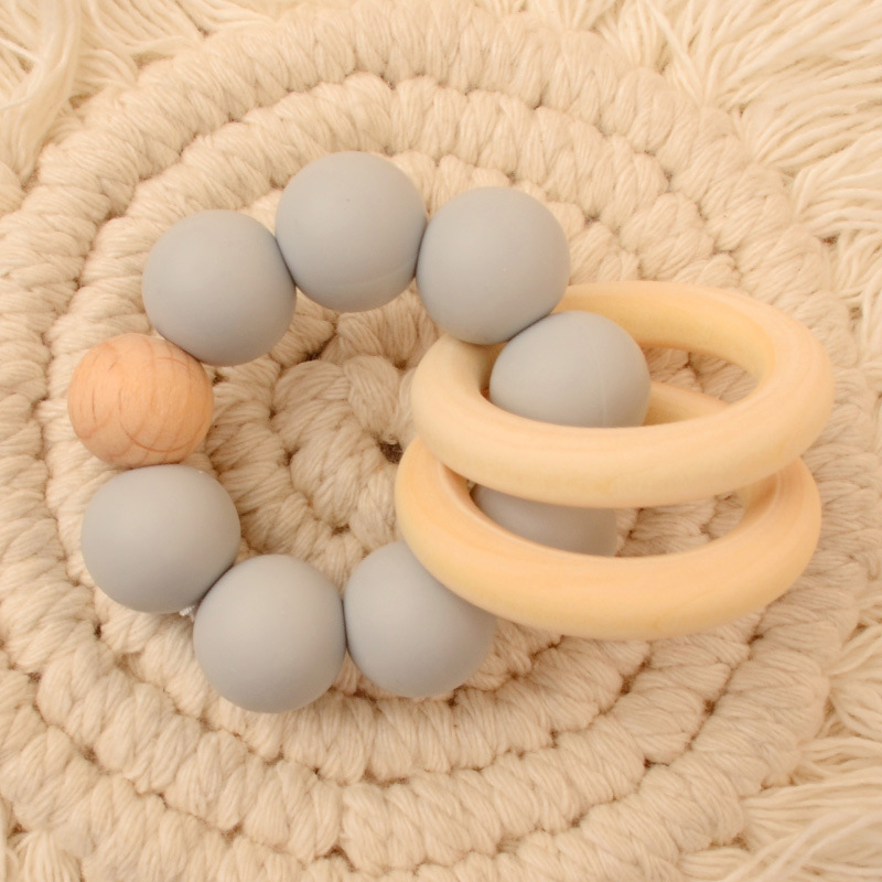 Bolso de nuevo estilo, pulsera de mordedor de madera de haya, juguete de mordisco de silicona para bebé, juguete de comercio exterior de Amazon AliExpress