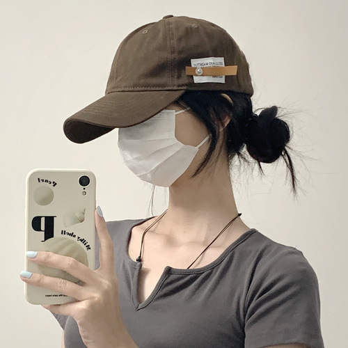 Original retro versatile English small leather label duck cap for women casual baseball cap men soft top simple brown hat